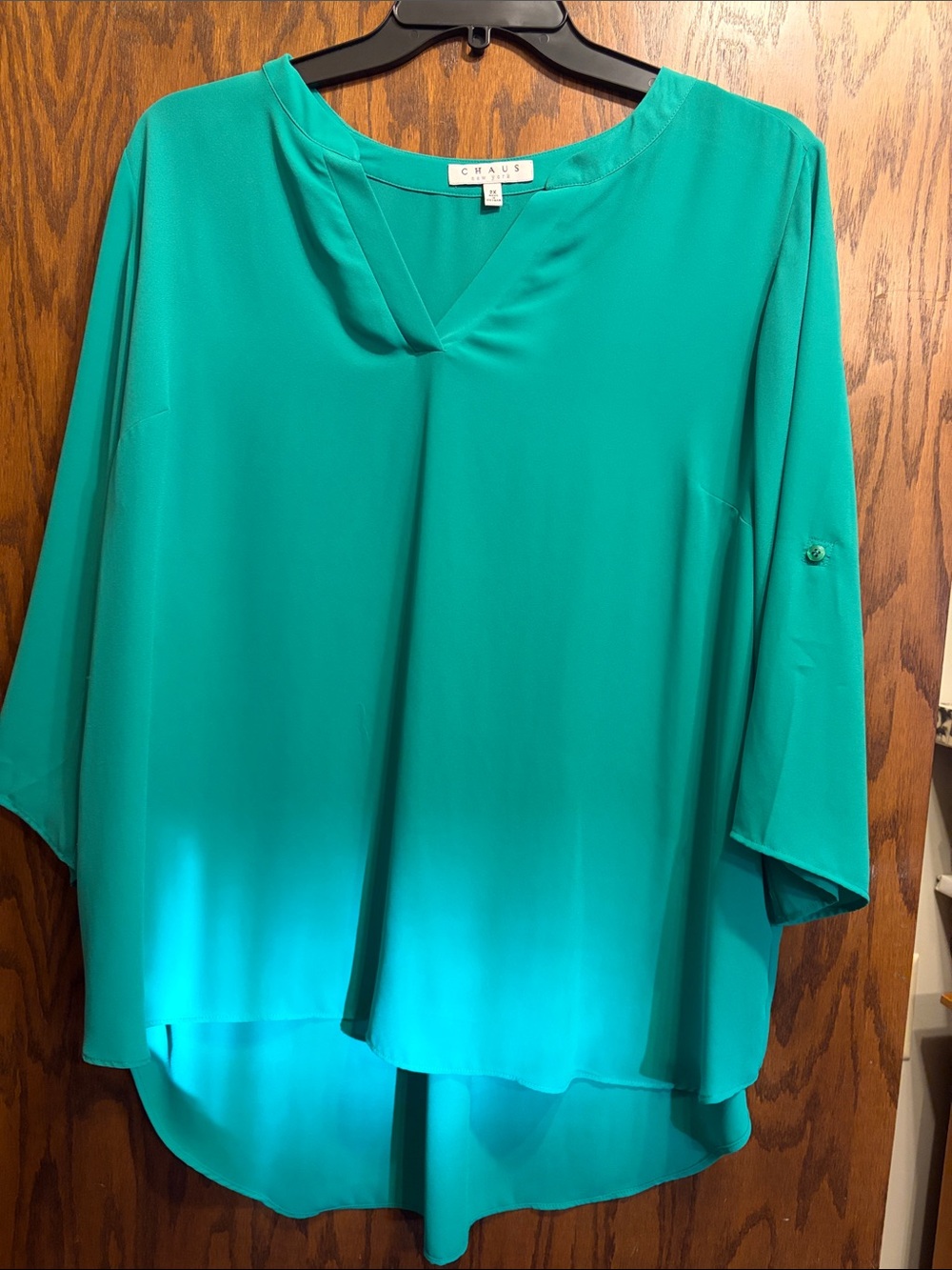 Chaus Teal Layered V-Neck Tunic Top